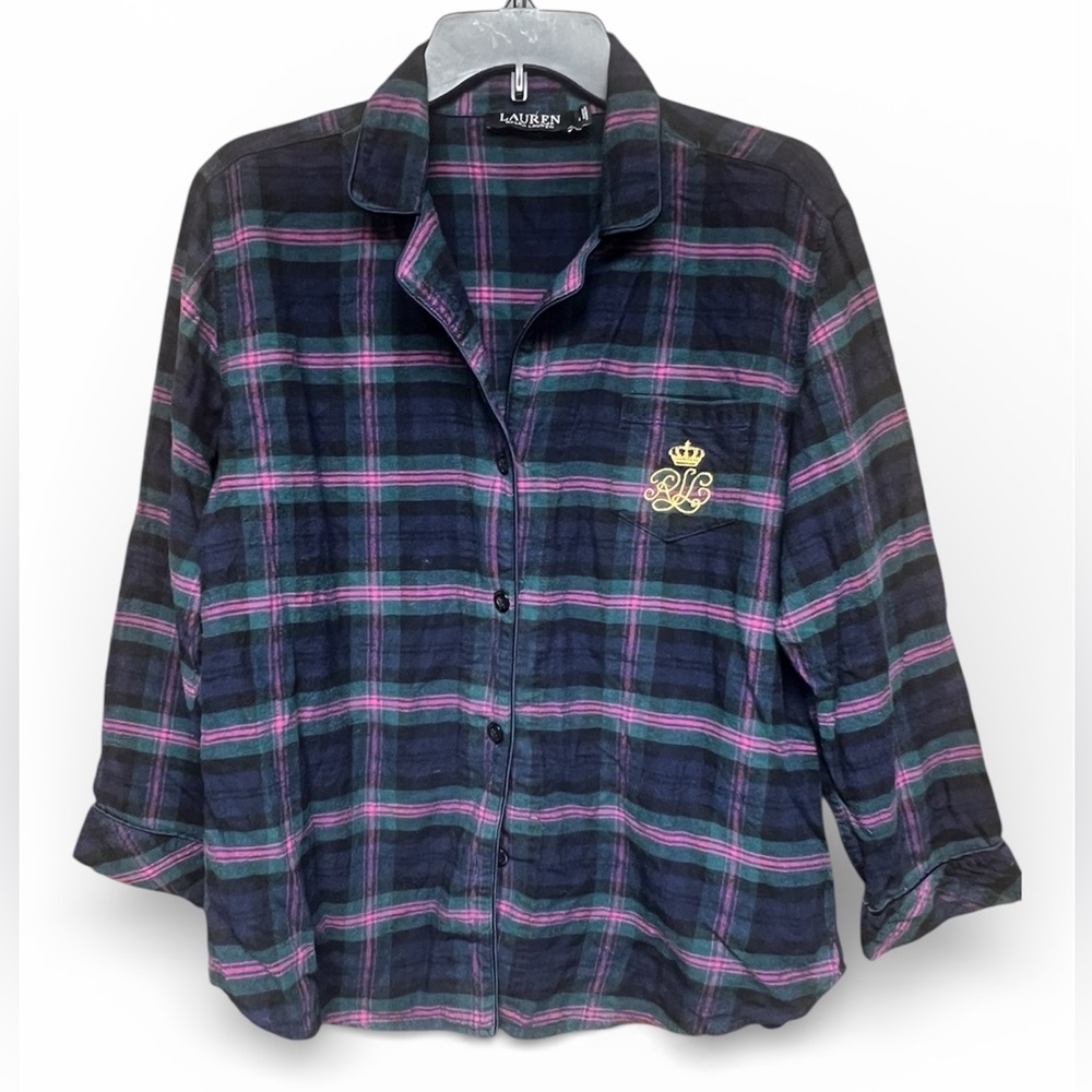 Lauren Ralph Lauren plaid flannel sleep shirt (pajama top) size L